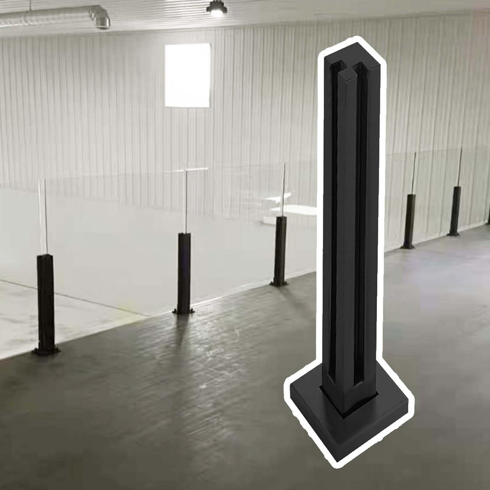 Square Stainless Steel Glass Railing Post Set with Screws, Black Corner Post, 80 cm