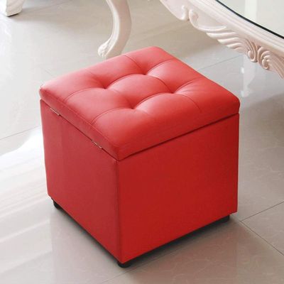 Footstool, Ottoman, Chair, Stool, Footstool with Storage, Non-Slip Mat, PU Leather Footstool, Seat Cushion, Storage Chest (Color: White) (Red)