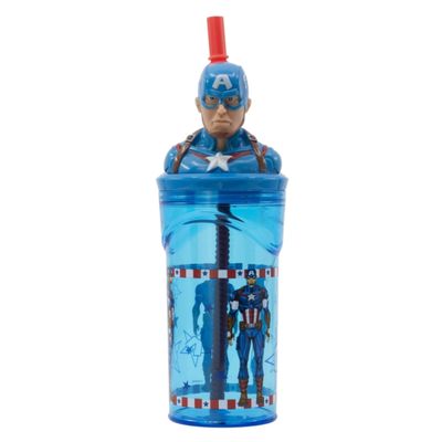 Marvel Captain America 3D Kids' Water Bottle with Lid and Straws