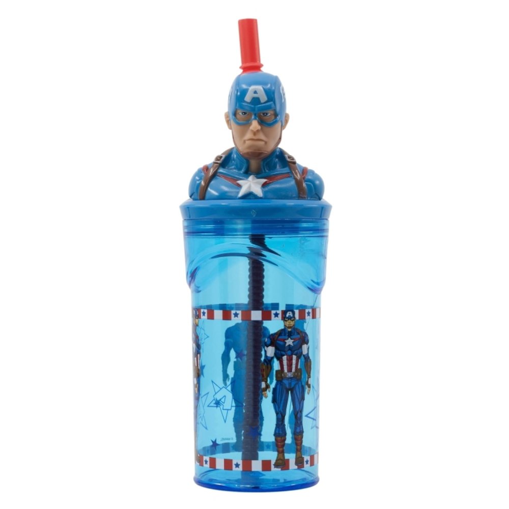 Marvel Captain America 3D Kids' Water Bottle with Lid and Straws
