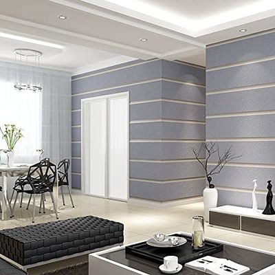 3D Suede-Texture Nonwoven Wallpaper with Horizontal Stripes