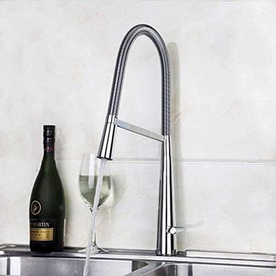 Solid Brass Kitchen Faucet, Deck-Mount Mixer with Pull-Down Spout