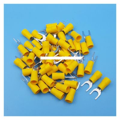 500 Yellow SV5.5-6 Fork Spade Pre-Insulated Crimp Terminals for 12–10 AWG Wire