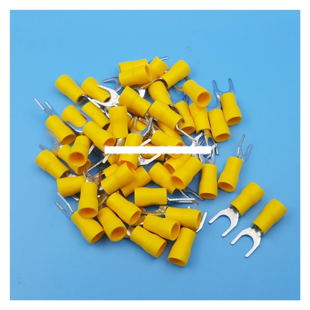 500 Yellow SV5.5-6 Fork Spade Pre-Insulated Crimp Terminals for 12–10 AWG Wire