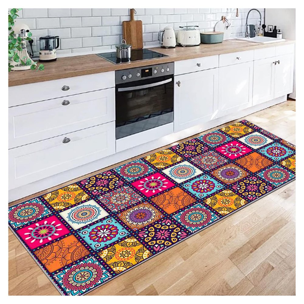 Siunwdiy Moroccan Hallway Runner Rug, Non-Slip Colorful Kitchen Runner, Washable, 70 x 220 cm