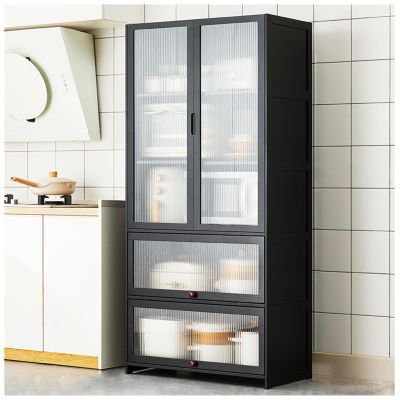 67" Kitchen Pantry Storage Cabinet with Translucent Window