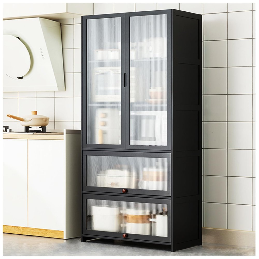 67" Kitchen Pantry Storage Cabinet with Translucent Window