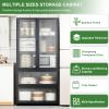 67" Kitchen Pantry Storage Cabinet with Translucent Window view 2