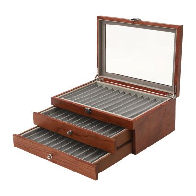 Aangeebone 34-Slot Fountain Pen Display Storage Box, Vintage Rosewood, 31 × 20 × 12.5 cm