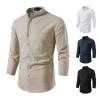 Men's Linen Gothic Shirt with Pocket, Long Sleeve Stand Collar view 1