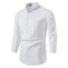 Men's Linen Gothic Shirt with Pocket, Long Sleeve Stand Collar view 2
