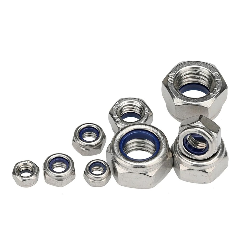 UIHMSWYAL 10-Piece 304 Stainless Steel Nylon Hex Lock Nuts, M3–M16 (M16)