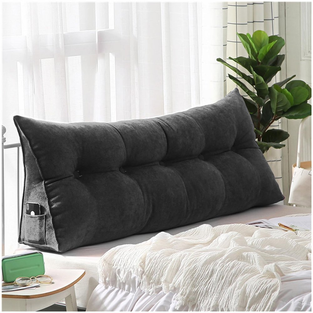ZTGL Bed Backrest Pillow, Reading Pillow for Bed or Sofa, Removable Wedge Headboard Cushion, Washable Cover, Dark Gray, 80 x 50 x 20 cm