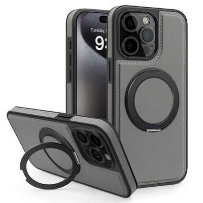 Sitthyw iPhone 14 Magnetic PU Leather Case with Ring Stand, Gray