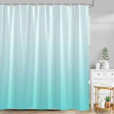 18meng Art Shower Curtain, 200 x 240 cm, Green Ombre, Waterproof Polyester, 12 Hooks