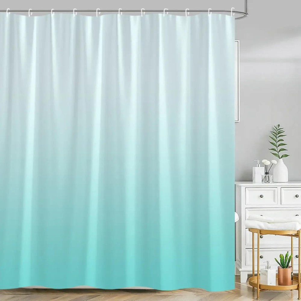 18meng Art Shower Curtain, 200 x 240 cm, Green Ombre, Waterproof Polyester, 12 Hooks