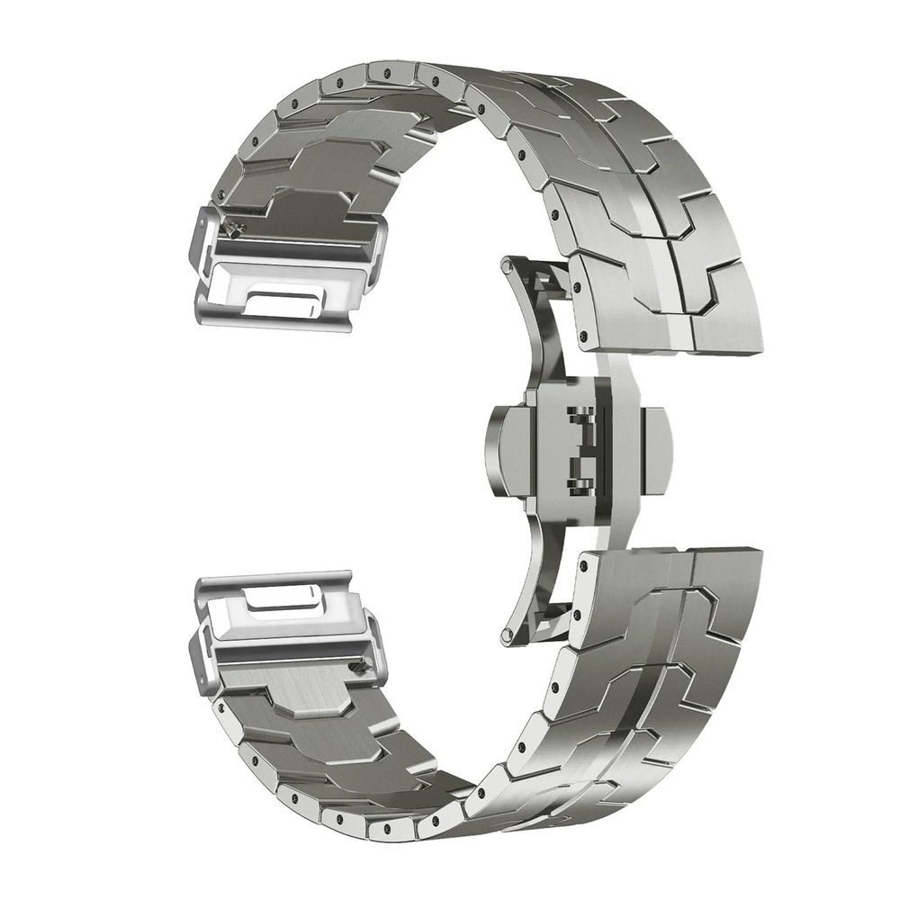 JUNCHENGBAO 22 mm/26 mm Stainless Steel Watch Band Compatible with Fenix 5/5X/5X Plus/6/6X/6X Pro/7X and Forerunner 945, Titanium Color, 26 mm