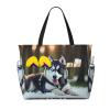 YQxwJL Waterproof Shoulder Bag with Husky Dog Print, Summer Beach Tote, Large Travel Bag, Black, One Size view 1