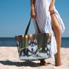 YQxwJL Waterproof Shoulder Bag with Husky Dog Print, Summer Beach Tote, Large Travel Bag, Black, One Size view 2