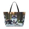 YQxwJL Waterproof Shoulder Bag with Husky Dog Print, Summer Beach Tote, Large Travel Bag, Black, One Size view 3