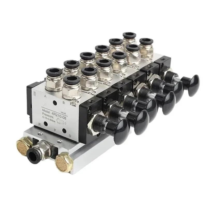 4R210-08 2F-10F Manual 2-Way, 5-Position Push-Pull Pneumatic Valve Manifold Switch (6 In, 4 Out, 8 Stations)