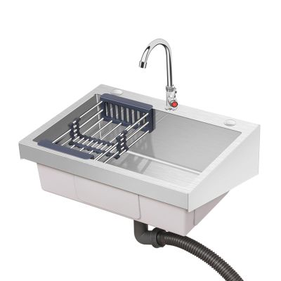 Stainless Steel Utility Sink with Drainboard, Wall-Mount