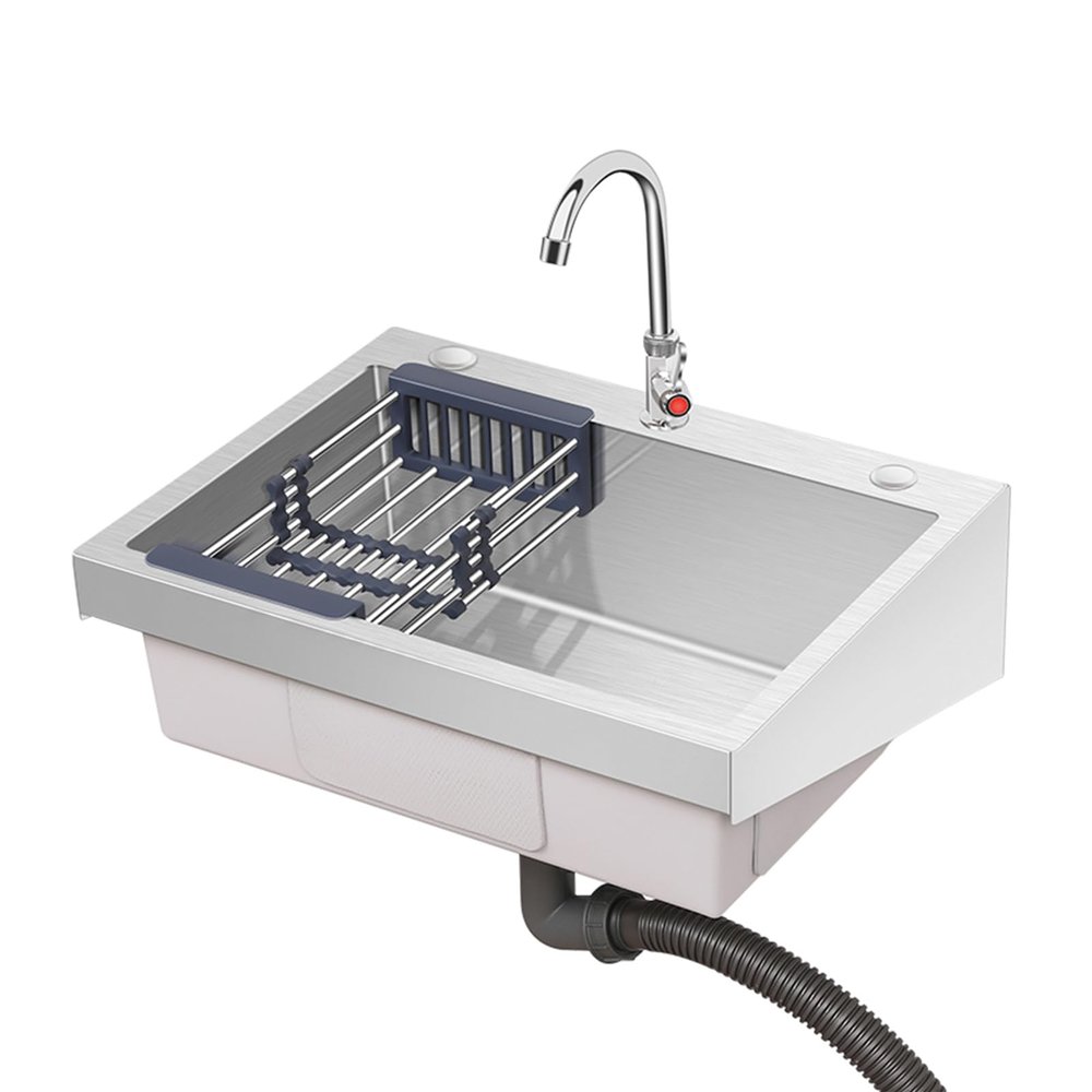 Stainless Steel Utility Sink with Drainboard, Wall-Mount