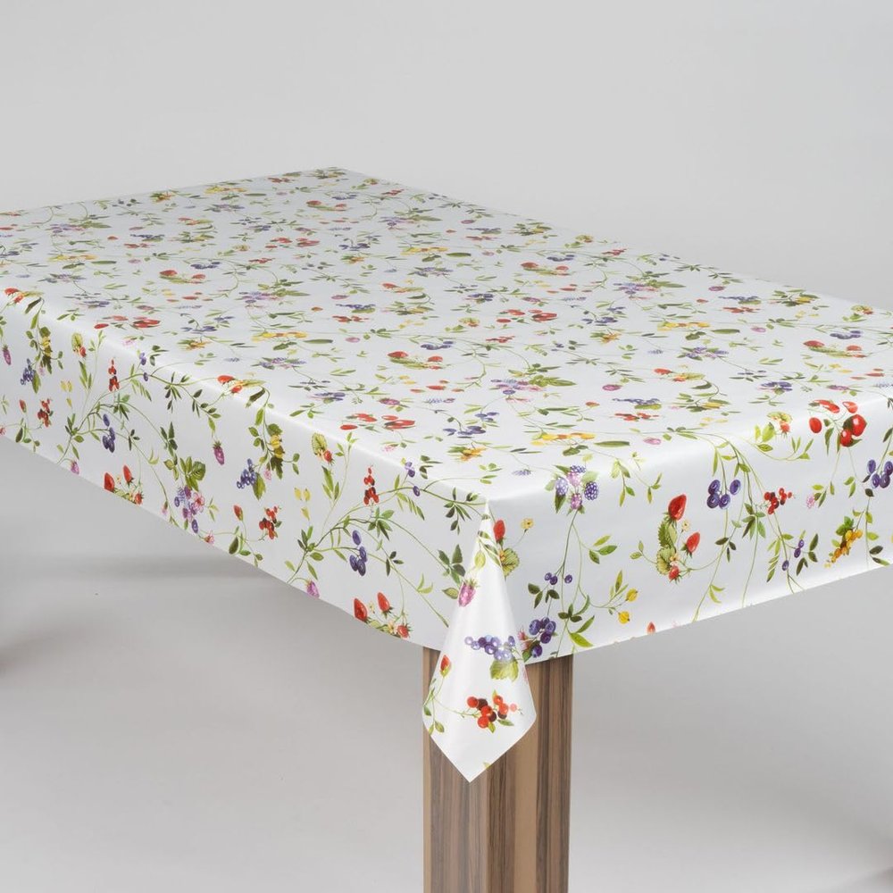 laro Washable PVC Oilcloth Tablecloth, Rectangular, Floral Rosehip Pattern, 140 x 160 cm