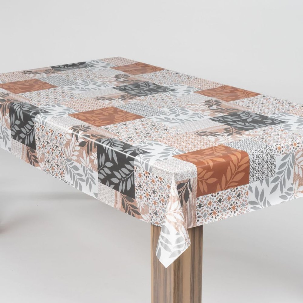 laro Washable PVC Oilcloth Tablecloth, Rectangular, Autumn Leaves Brown/White, 110 x 130 cm