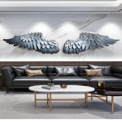 Resin Angel Wing Wall Sculpture, Gray, 140 × 45.5 cm
