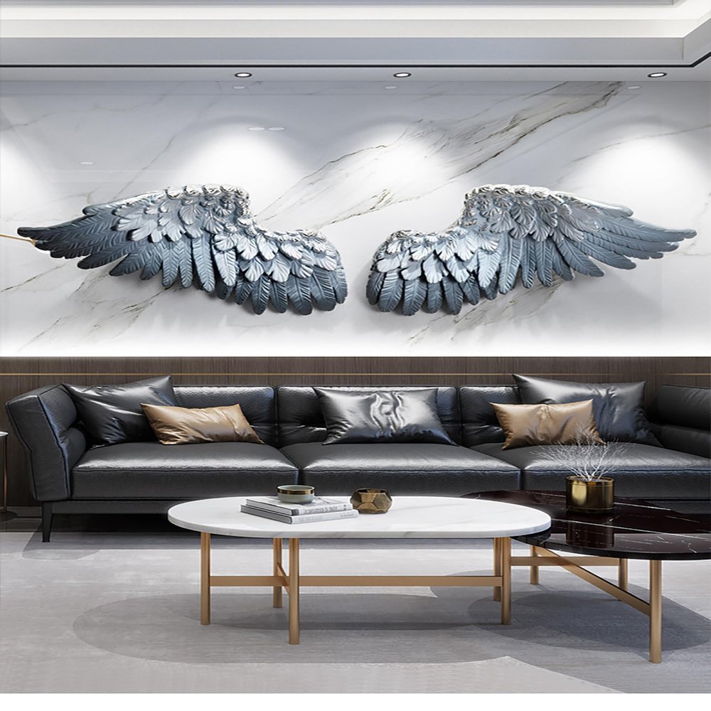 Resin Angel Wing Wall Sculpture, Gray, 140 × 45.5 cm