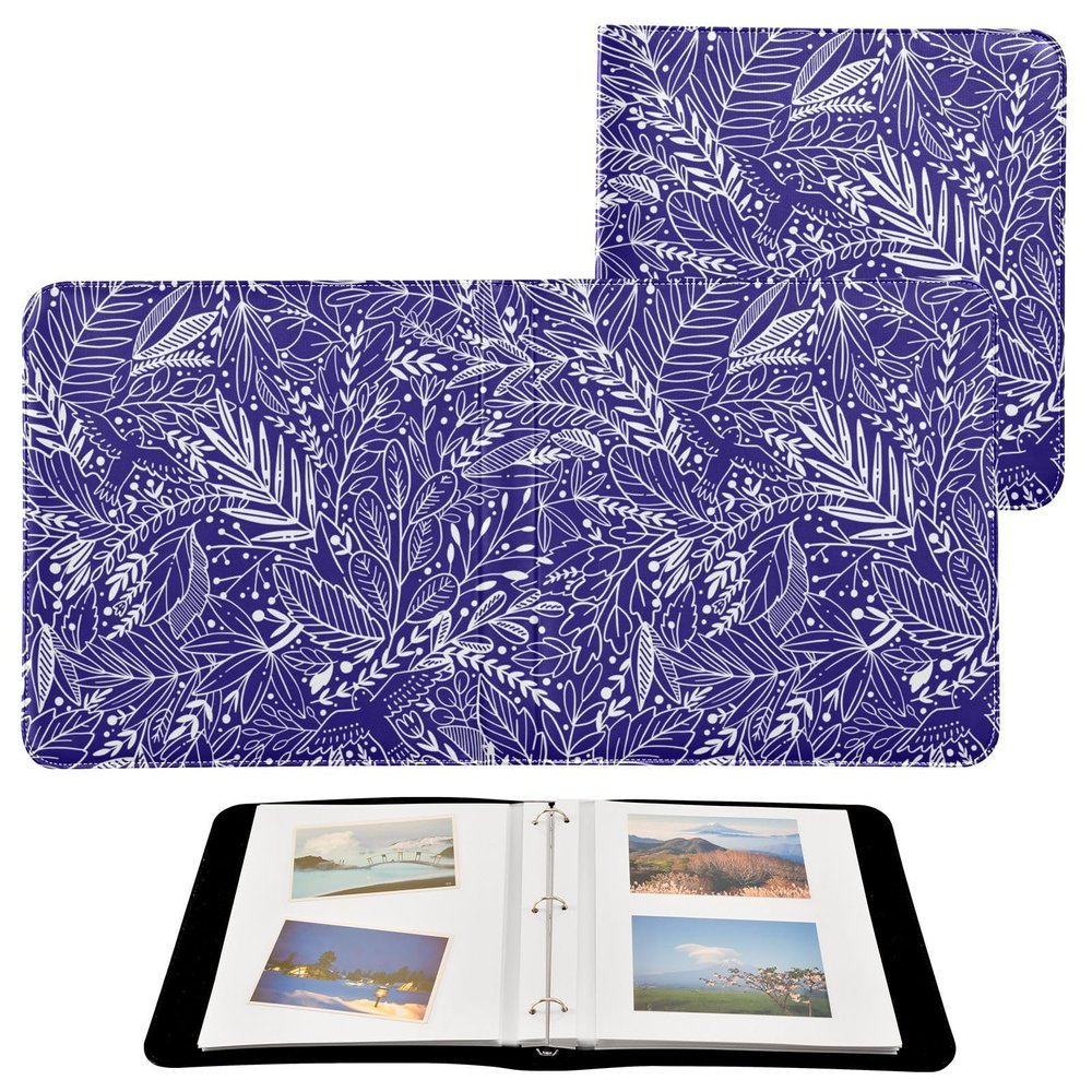 Photo Album Binder, Blue Exotic Leaves and Birds, Self-Adhesive Pages, 4x6