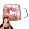 200 ml Double-Wall Glass Tea Cup with Dried Flowers and Handle view 2