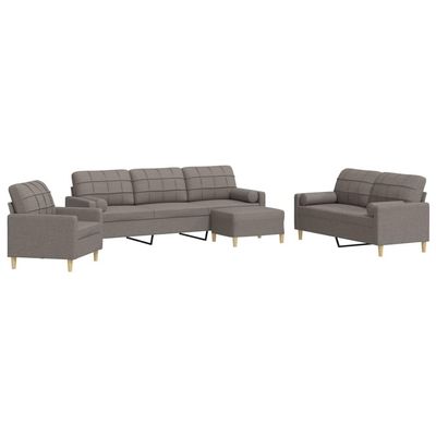 vidaXL 4-Piece Sofa Set with Footstool and Decorative Cushions, Taupe Fabric