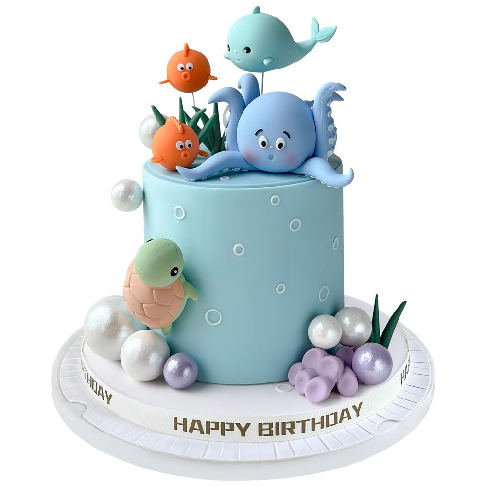 Under-the-Sea Ocean Animal Cake Decorations, 17-Piece Set