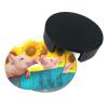 Fun Pig Sunflower Wooden Coasters for Drinks, Round Leather Coasters with Holder, 6-Piece Set view 2