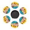 Fun Pig Sunflower Wooden Coasters for Drinks, Round Leather Coasters with Holder, 6-Piece Set view 3