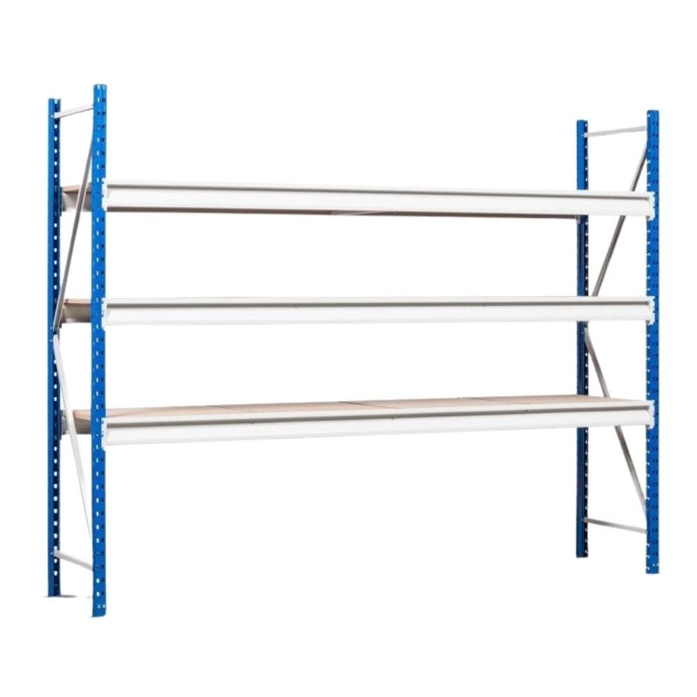 PROREGAL MAXIMUS PRO Wide-Span Shelving | Starter Unit | 450 x 200 x 120 cm | 6 Levels | Chipboard Shelves | 690 kg per Level | Light Blue/Light Gray