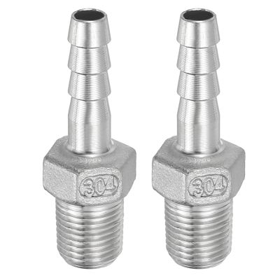PATIKIL 304 Stainless Steel Hose Barb Fittings, 2-Pack, 1/4" Hose Barb x 1/8" PT Thread