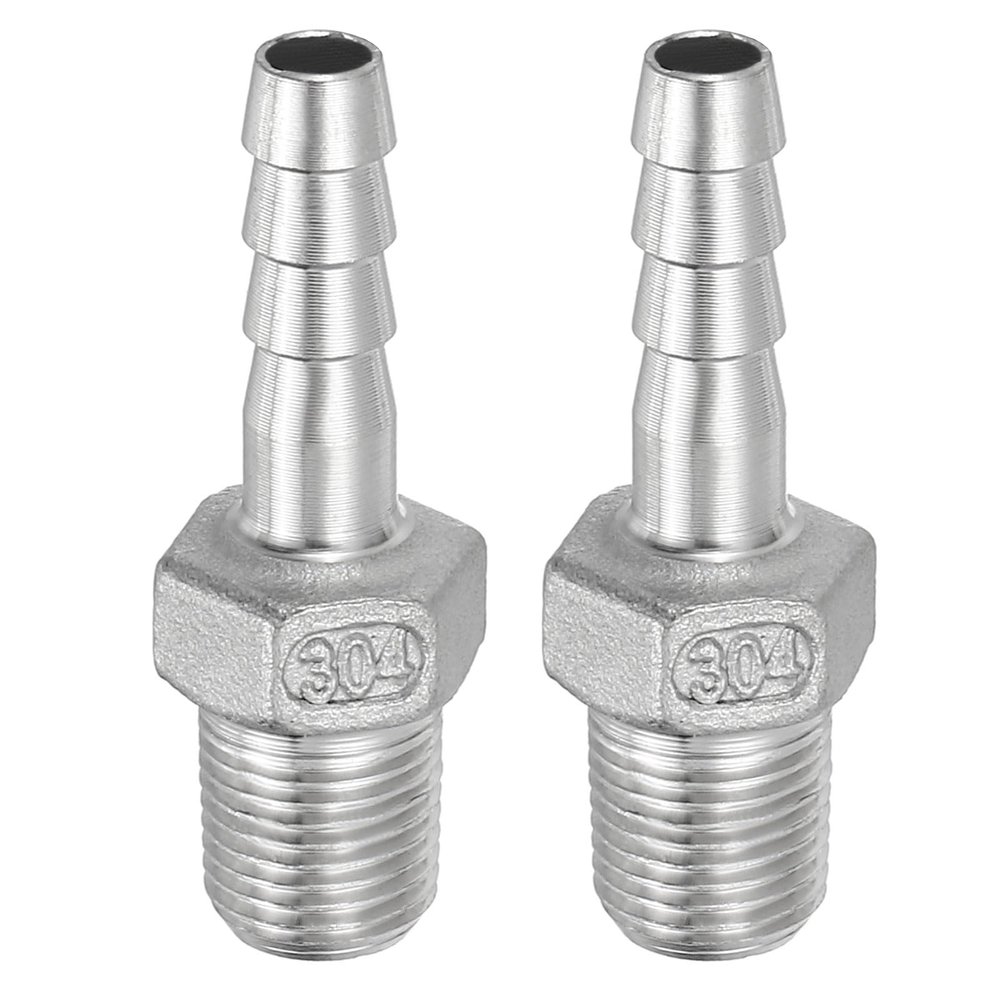 PATIKIL 304 Stainless Steel Hose Barb Fittings, 2-Pack, 1/4" Hose Barb x 1/8" PT Thread