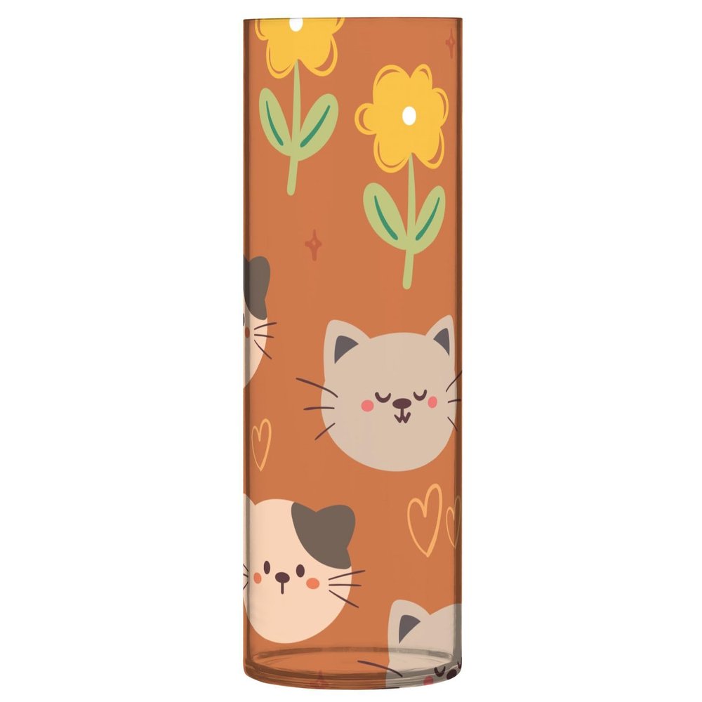 Cylinder Vase for Flowers with Cartoon Cat Design, Plastic Vase for Home Decor