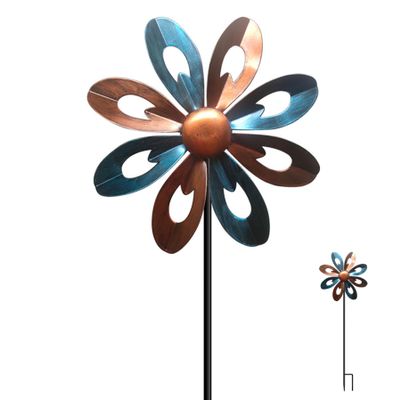 Naisicatar 26.77-Inch Metal Flower Wind Spinner for Gardens, Bronze and Blue