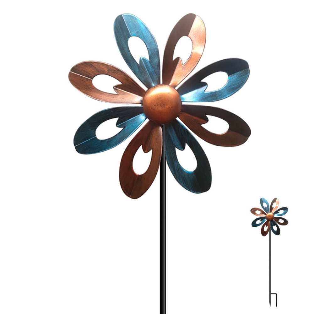 Naisicatar 26.77-Inch Metal Flower Wind Spinner for Gardens, Bronze and Blue