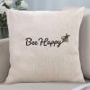 Yelolyio Bee Happy Decorative Quote Pillow Cover, Cotton-Linen, 22 x 22 in view 1