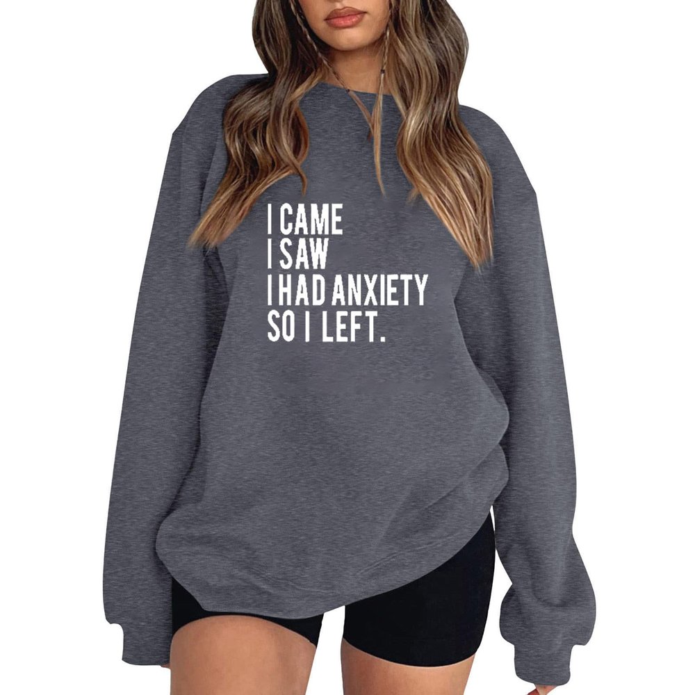 Women's Oversized Crew-Neck Sweatshirt, Casual Printed Long-Sleeve Pullover, Hoodless Streetwear