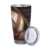 Ousika 590 ml Stainless Steel Travel Tumbler with Lid and Straw, Baseball Design view 2