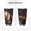 Ousika 590 ml Stainless Steel Travel Tumbler with Lid and Straw, Baseball Design view 3