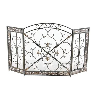 BGFYUSF Folding Fireplace Screen, 3-Panel Wrought-Iron Spark Guard