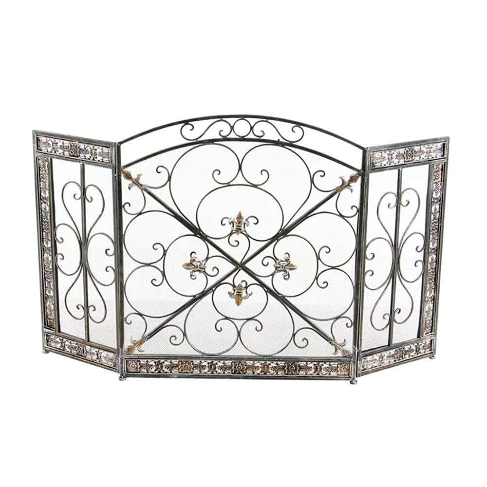 BGFYUSF Folding Fireplace Screen, 3-Panel Wrought-Iron Spark Guard