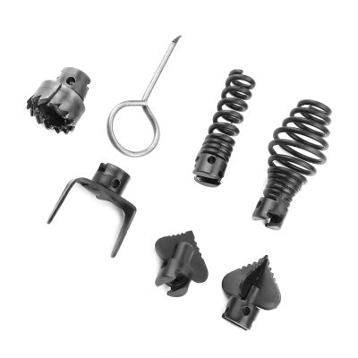 7-Piece Manganese Steel Drain Cleaner Combination Cutter Head Set with Removal Key